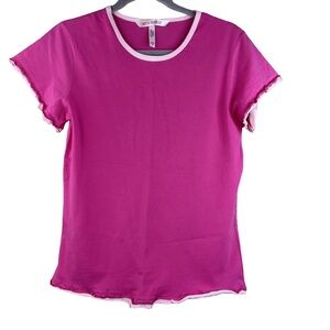 Lily of France Size Medium Short Cap Sleeves Crewneck Pink Tunic w/Raw H…